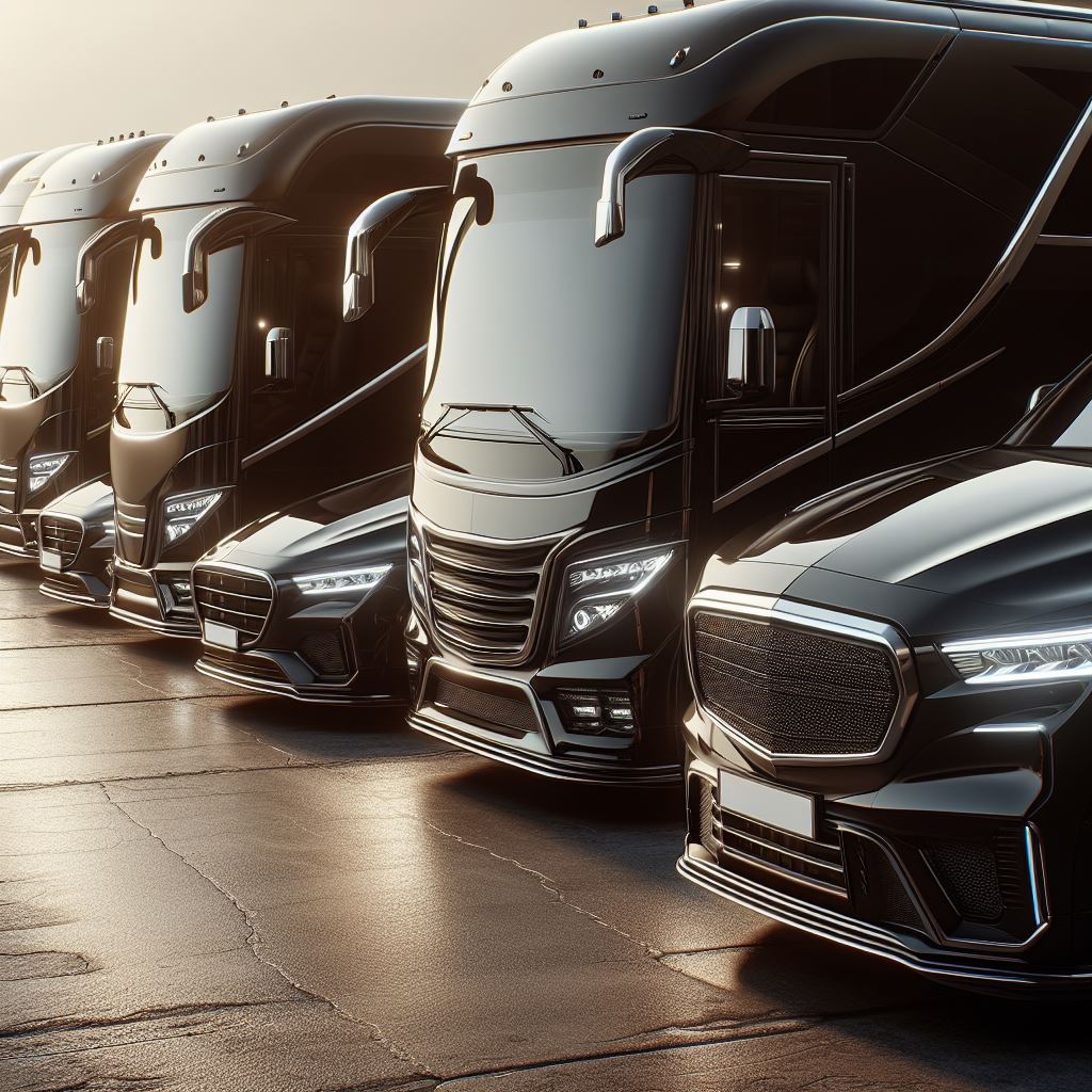 a fleet of black sleek luxury party bus