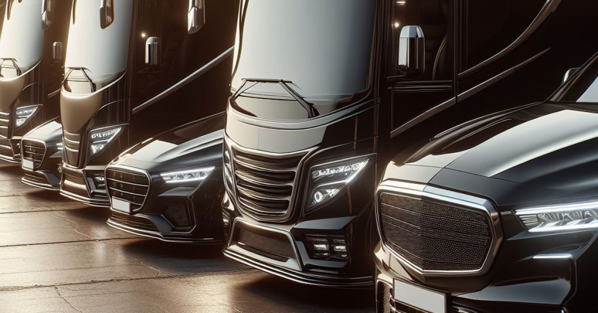 a fleet of black sleek luxury party bus